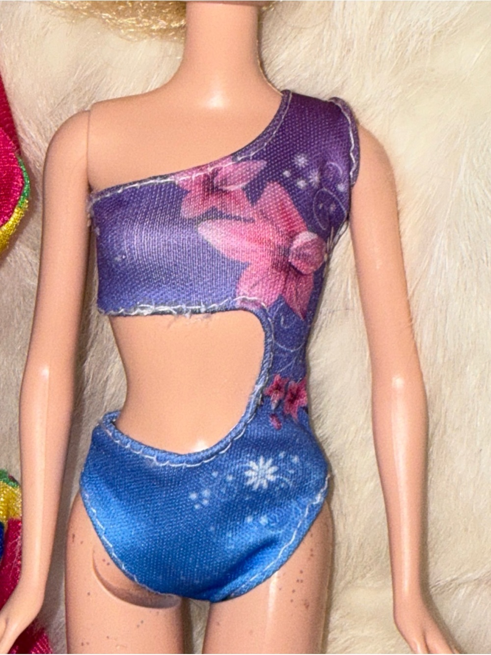 Barbie Mattel purple blue one shoulder 80’s vintage swimsuit & skirt wrap